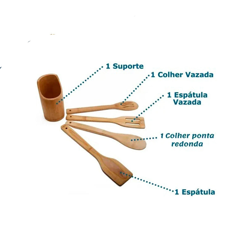 Jogo De Bambu 5 Peças Para Cozinha - Top-shoop